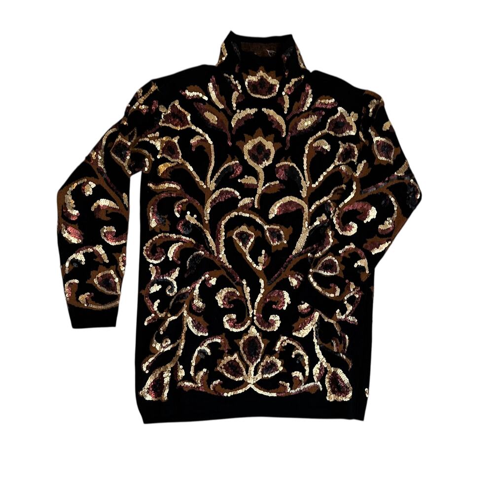 Vintage 90s Bronze Gold Sequined Tunic Sweater Dana Bachman Medium Glam